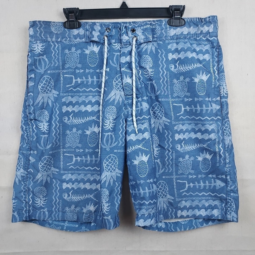 St Johns Bay Swim Trunks Men's Med Blue Tropical Board Shorts Mesh Lined